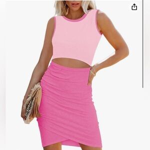 Pink ribbed bodycon midi dress